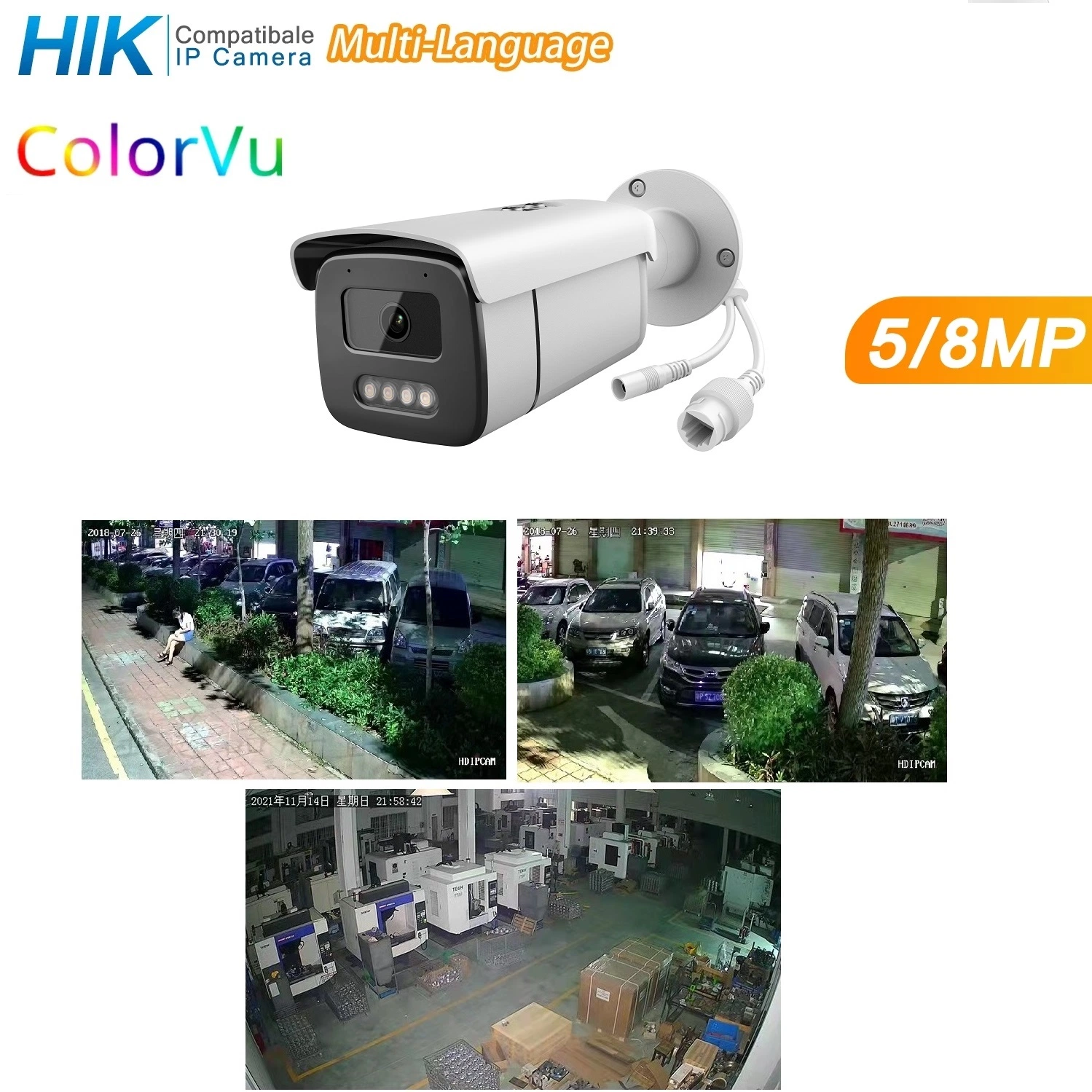 5MP/8MP CCTV 4K Bullet IP-Kamera Colorvu HD-Vollfarb-IP-Kamera Warmlichtkamera mit Personenerkennung, ONVIF, IP66, ODM/OEM CCTV-Kamera, NVR, PTZ