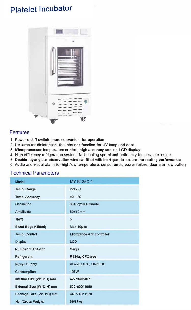 My-B135c-1 Hot Sale Platelet Incubator Price, Hospital Platelet Agitator Incubator