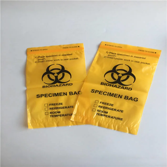 Biodegradable Plastic Packaging Specimen Biohazard Zip Lock Zipper Bag for Labotary Clinic