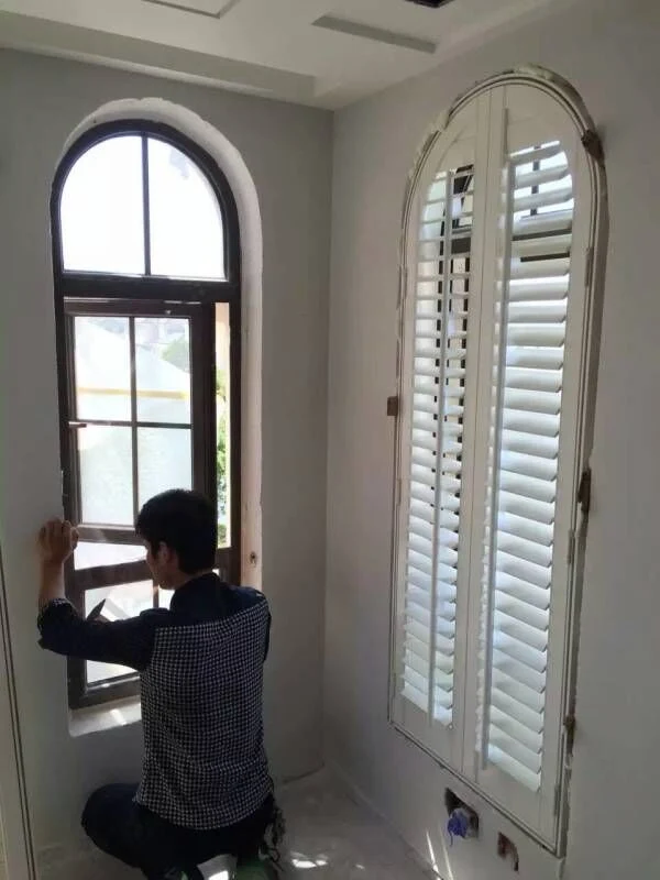 White Arch Window Decorative Low Budget Wood Blinds Shades Shutters