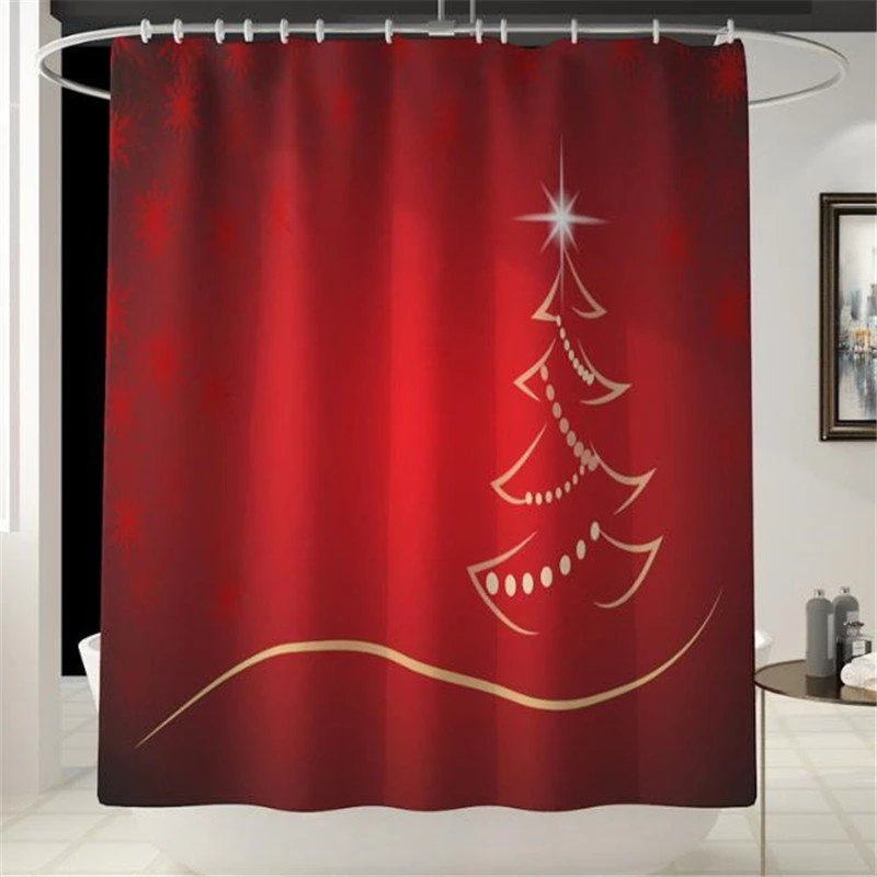 Tree Printed Waterproof Christmas Decoration Bathroom Shower Curtain