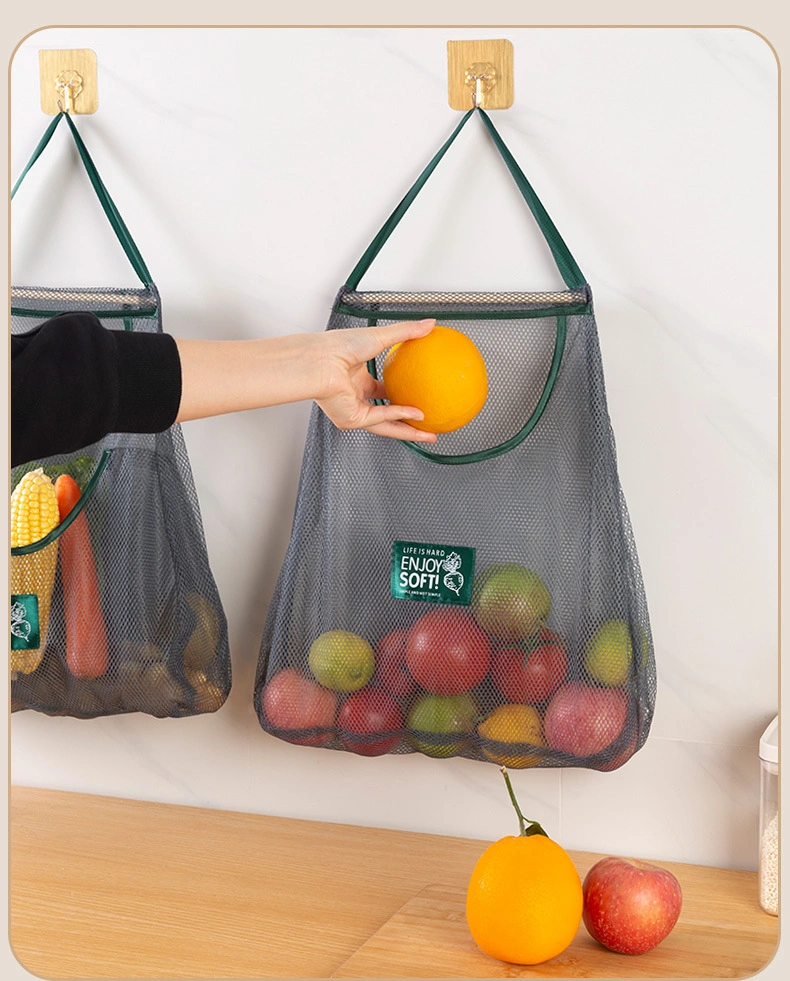 Malha multifuncional Verde Bolsa de armazenamento de vegetais de fruta Portátil pendurar Shopping Saco para compras de cozinha