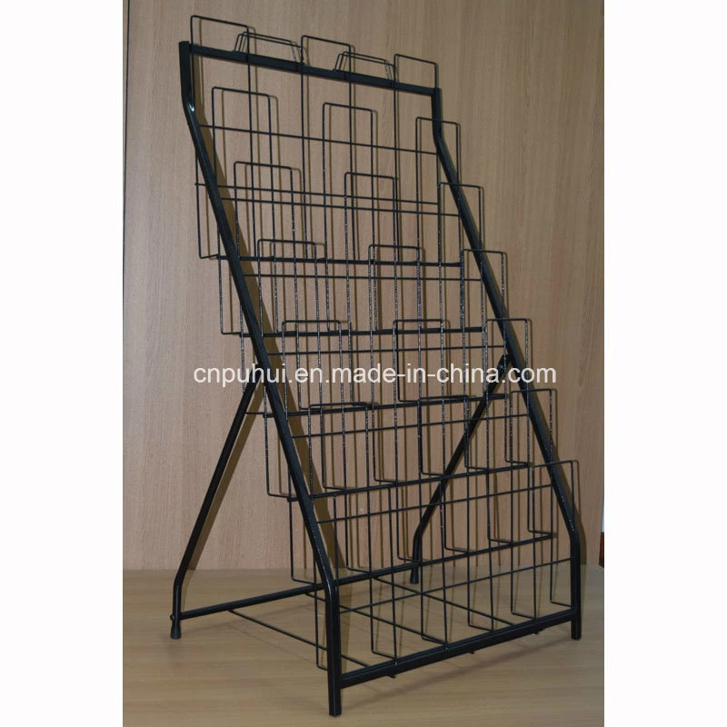 3 Sided Custom Display Steel Wire Pocket Floor Revolving Card Stand (PHY218)