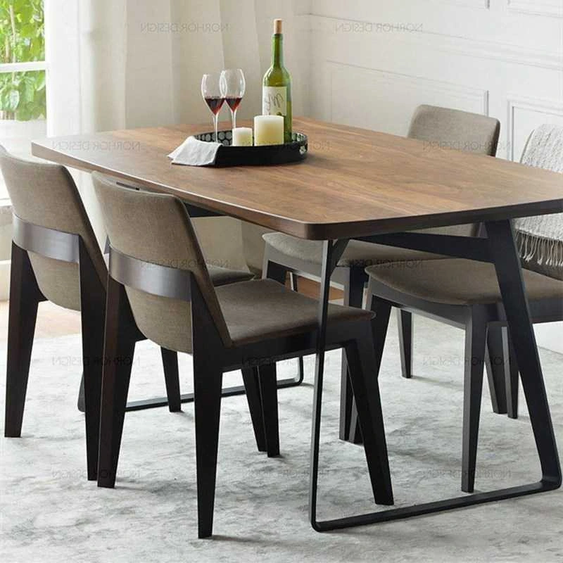 Metal Solid Wood Dining Table and Chair