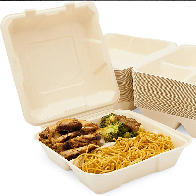 Compostable Sugar Cane Fiber Pulp Plant Based Biodegradable Disposable Food Packing Bagasse Sugarcane Box Paper Lunch Box