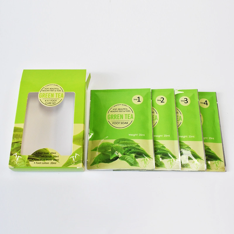 Factory Price 4 in 1 Feet Scrub Green Tea Pedicure Peeling off Skin Care Set Moisturizing Exfoliating Foot Soak Salt