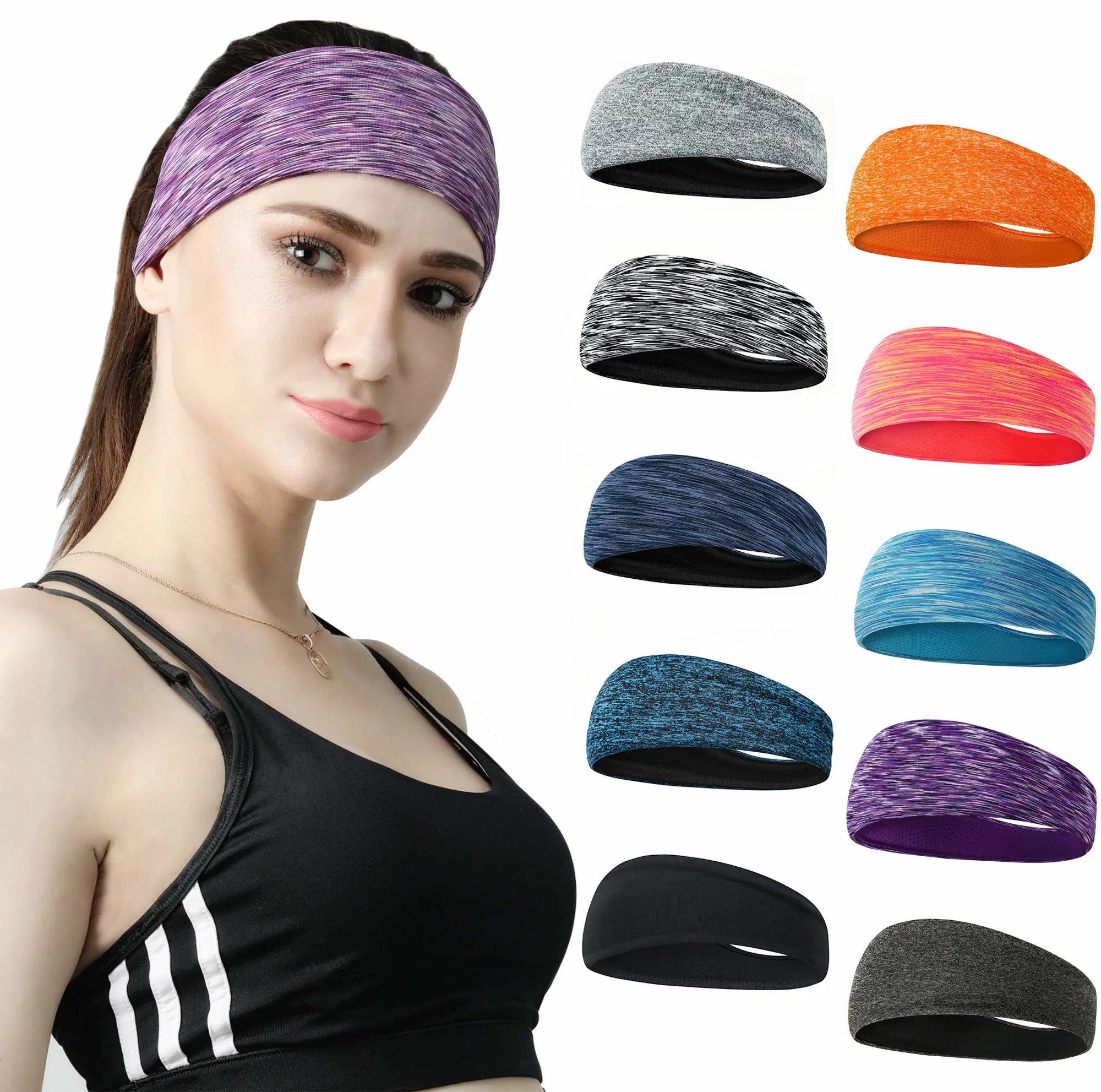 Set mit 10 Frauen Yoga Sport Athletic Stirnband zum Laufen Sport Reisen Fitness Elastisch Feuchtigkeitssportierend Workout Rutschfest Leicht Multi Kopfband Kopftuch