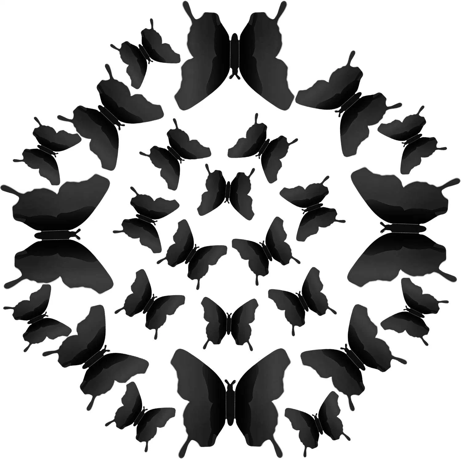 Black 48 Pieces DIY Mirror Butterfly 3D Butterfly Wall Stickers Decals Wall Art for Home Nursery Classroom Kids Bedroom Bathroom Living Room Decoration