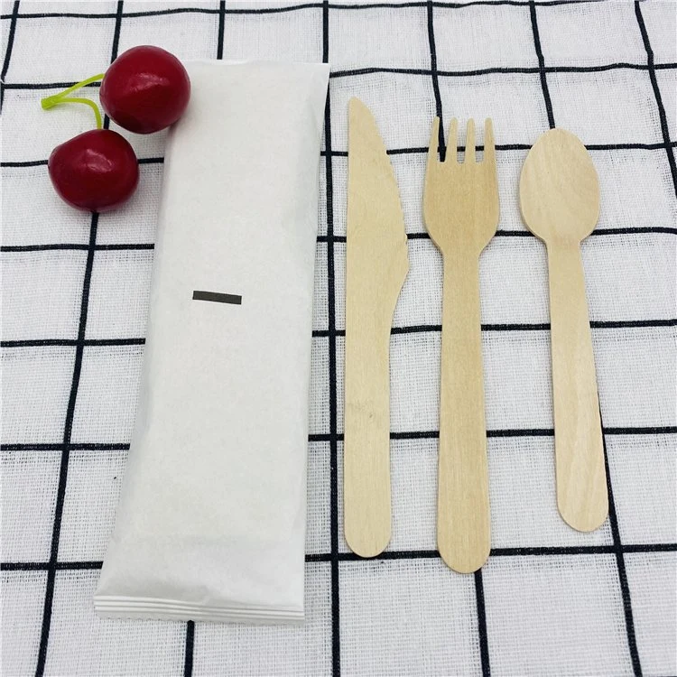 Eco Friendly Disposable Birch Wooden Cutlery Sets with Tissue Paper Toothpick