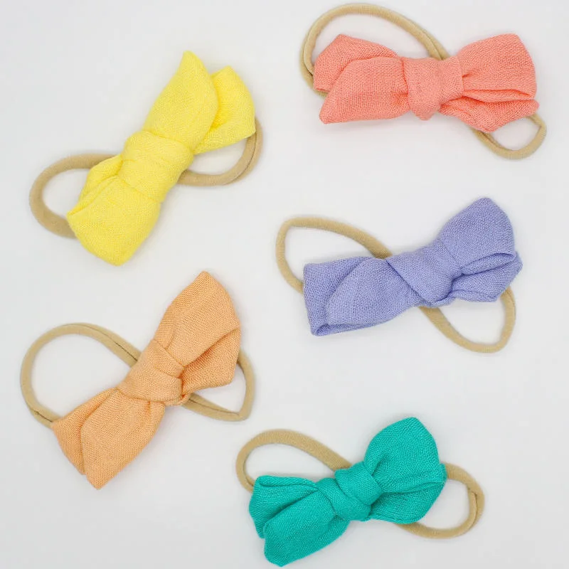 Promotional Fancy Lovely Colorful Fashion Top Baby Hair Accessories Attractive Headband Pretty Corduroy Fabric Bow Nylonheadband