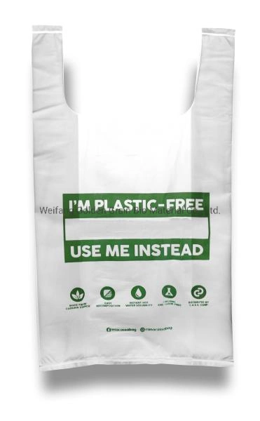 Biodégradable personnalisée plastique compostable T-Shirt Sac en plastique avec visage souriant PE Gilet sac de magasinage en plastique de supermarché