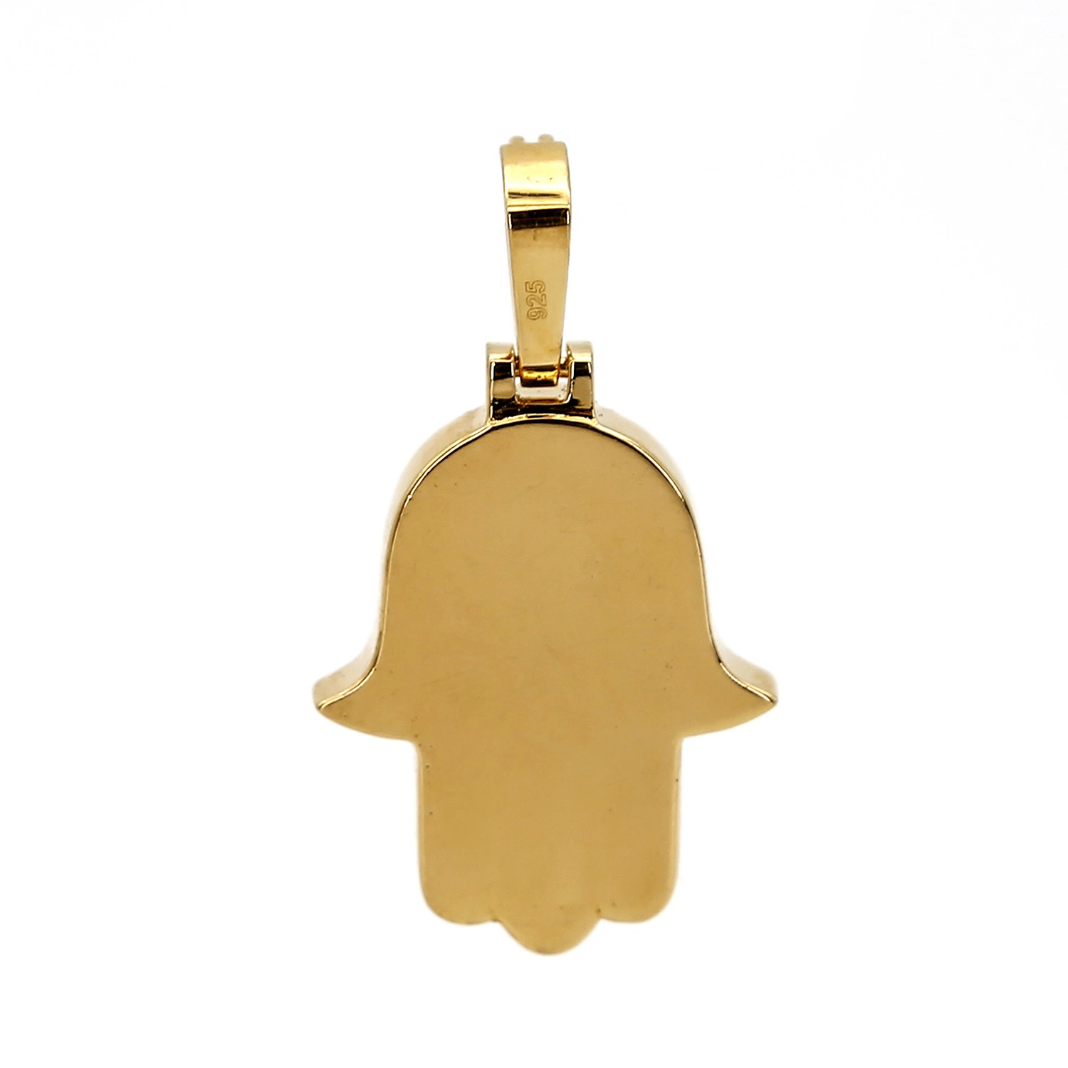 Pendentif en diamant glacé à main de Hamsa pour hommes en or jaune 14 carats / pendentif en CZ.