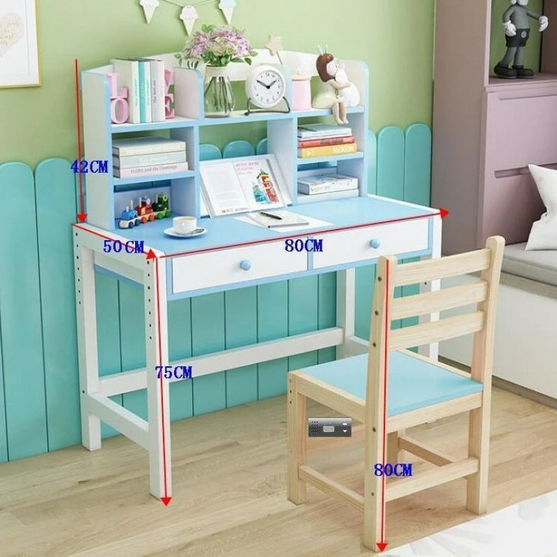 Wooden Multifunction Study Table Set with Chairs Double Shelf and Cabinets for Children