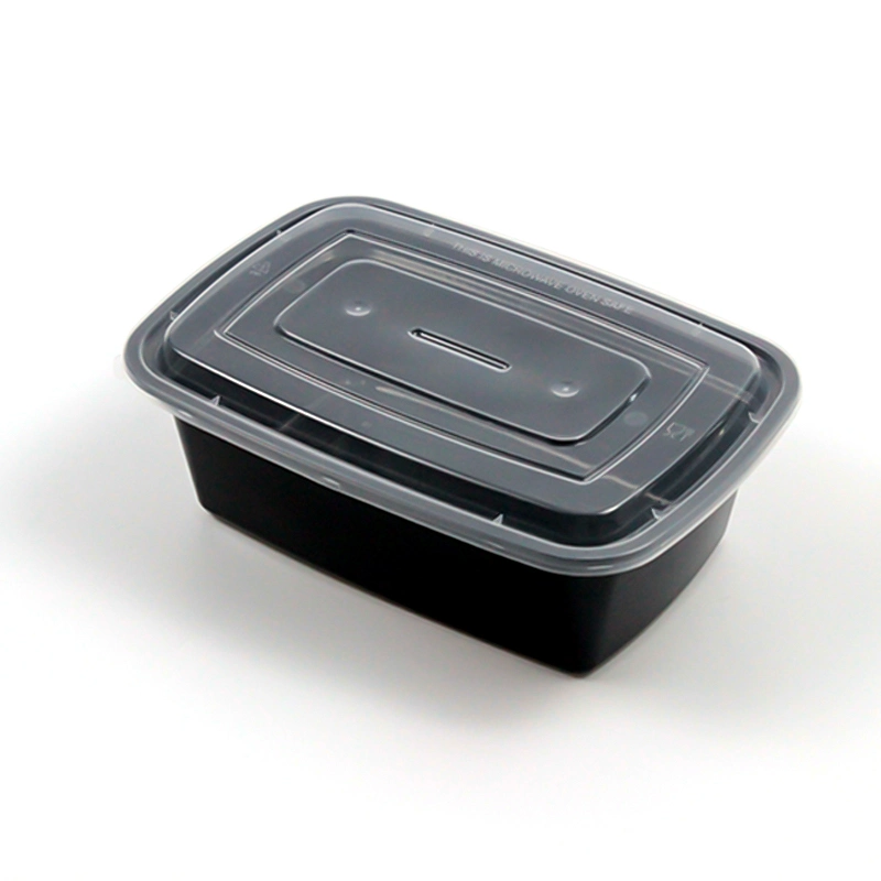 Takeaway Box Disposable Plastic Tableware 1500ml PP Plastic Black Food Container with Lid Clear Custom