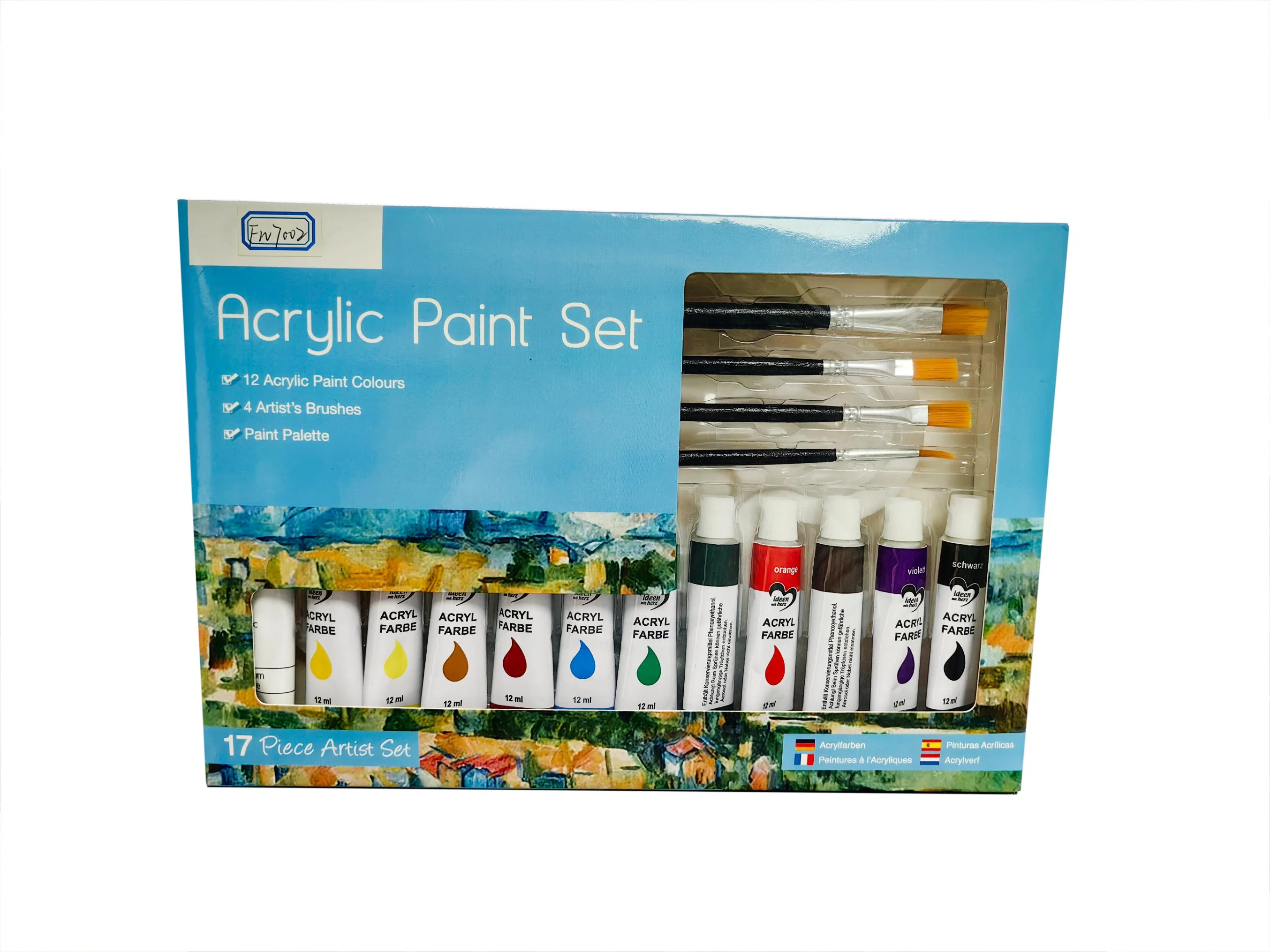 Luxury Professional 17 PCS Acrylic Paint Set with Brبوش وبالييت للطلاب، الشباب الفنانين