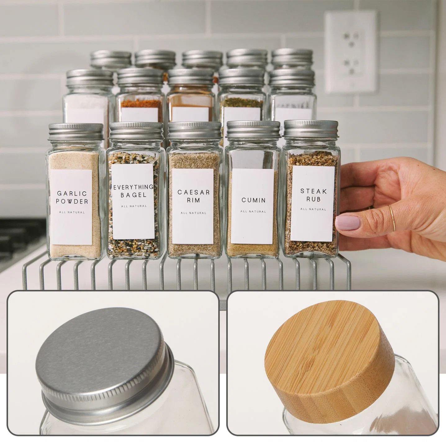 Wholesale/Supplier Kitchen Seasoning Bottles 120ml Square Glass Spice Jar