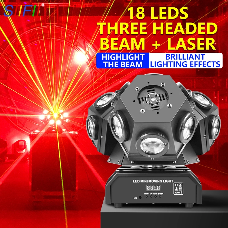 New Stage Lighting Equipment Party 18X10W 3 Heads RGB Laser Moving Head LED Disco Lights
