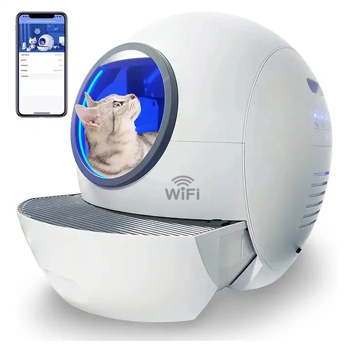 Luxueux Design Muet Travail Téléphone Intelligent à Contrôle WiFi Bac à Litière pour Chat avec Nettoyage Automatique et Désinfection Intelligente des Toilettes pour Chat.