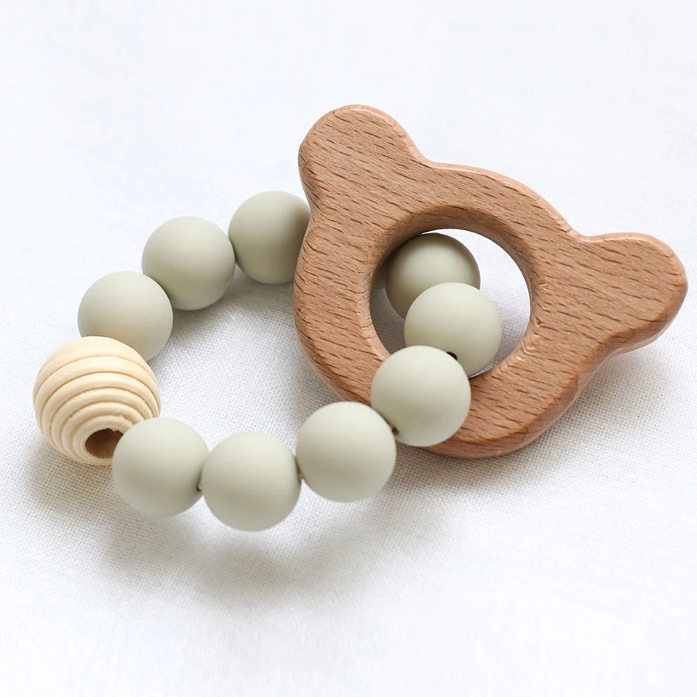 Wholesale/Supplier Baby Teether Circle Pacifier Ring Dummy Wooden Silicone Teething Toy Ring for Infant