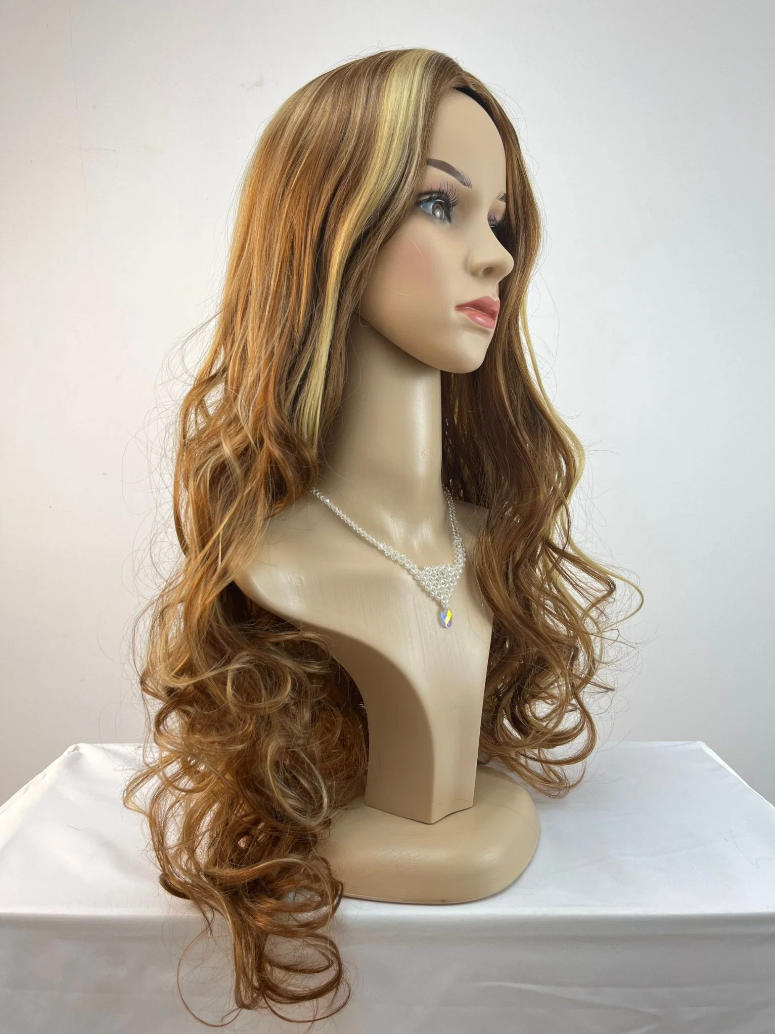 Factory High Qualiy 80cm Long Wavy Hair Wig Brown Synthetic Wigs for Woman
