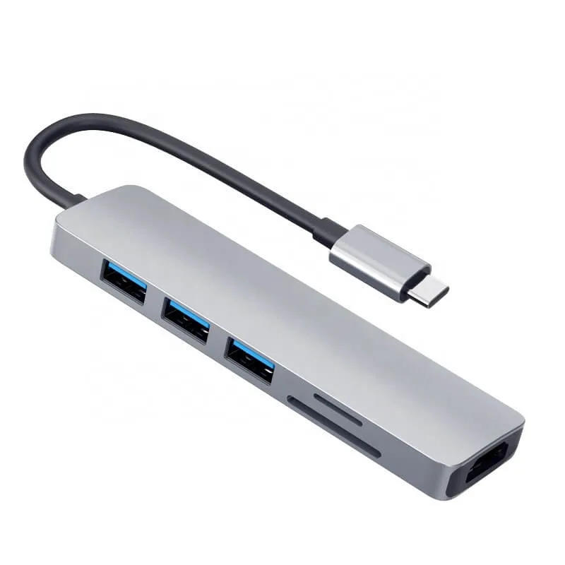 Hubs USB tipo C 6 em 1 para HDMI/HDTV/TF/cartão SD Multi-Port