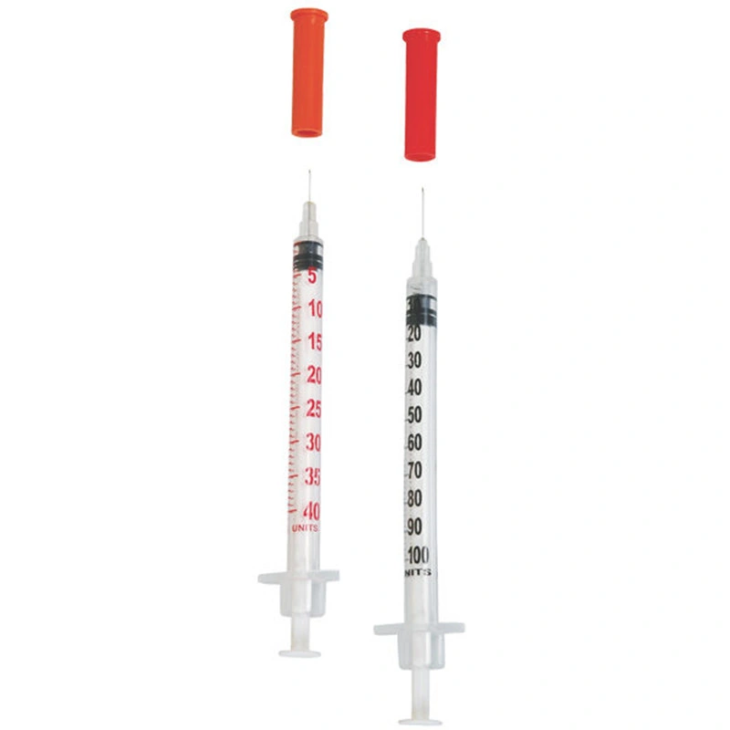 0,3mL/0,5ml/1ml Injection Kit de Seguridad estéril de aguja desechable para Insulina médica Jeringa de insulina plástica con aguja fija