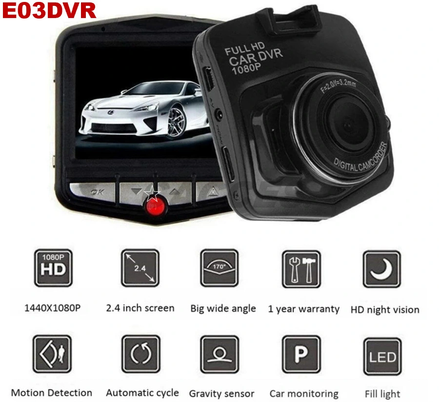 Coche DVR mejor Dash Cámara HD 1080p grabador de conducción Video Super Night Vision Loop grabación 140 grados de movimiento gran angular Detección Dashcam 2,2/2,4inch LCD