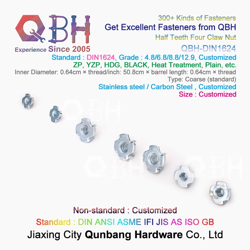 Qbh Customized OEM ODM DIN 1624 T-Nut Carbon Stainless Steel Fixing Wood Furniture/Plywood/Particle Board/CNC Router on Wood Climbing Wall Threaded Inserts