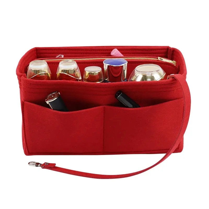 Fashion Trendy Felt Cosmetic Bag Felt Purse Make up Tote Organizer Multi-Pocket Large Space