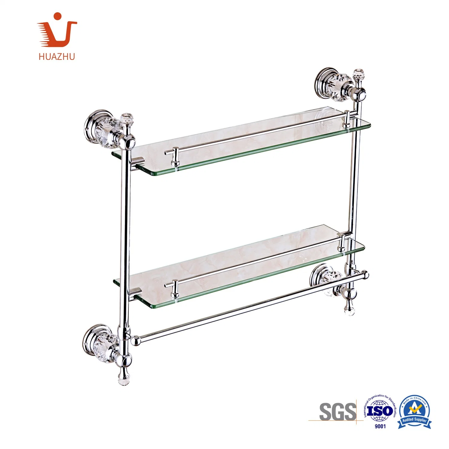 China OEM Manufacturer European Wall Mounted Bathroom Storage Glass Shelf Single Tier Zinc Alloy + Ss201 Heavy Duty Towel Holder Kitchen Towel Rod