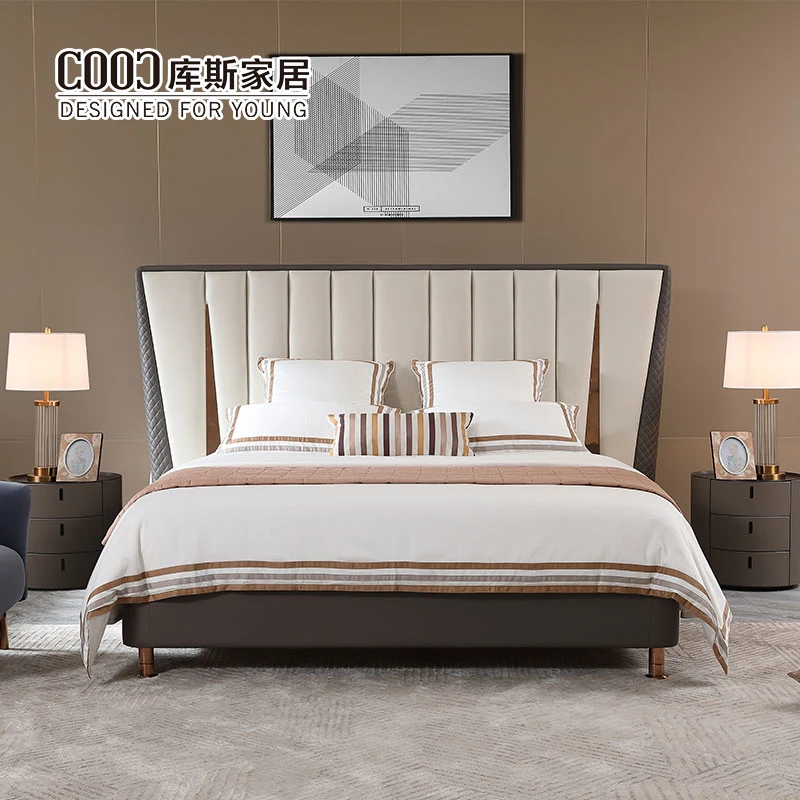 Tamanho Queen King Luxuoso Conjunto Completo de estrutura da cama em pele Quarto Master Hotel 5 Estrelas Mobiliário moderno quarto set