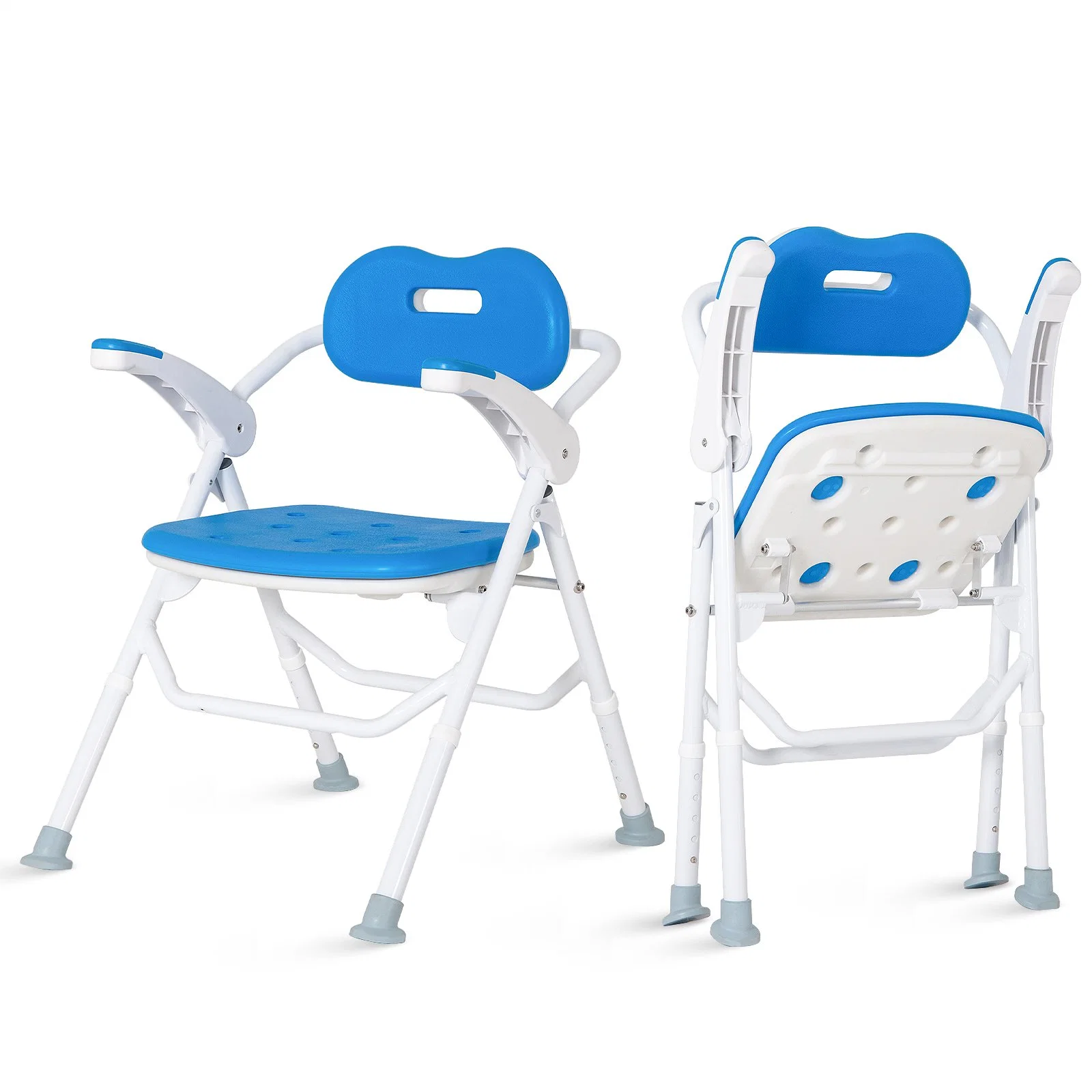 Chaise de douche pliable Heinsy avec accoudoirs et dossier robustes pour personnes âgées handicapées.