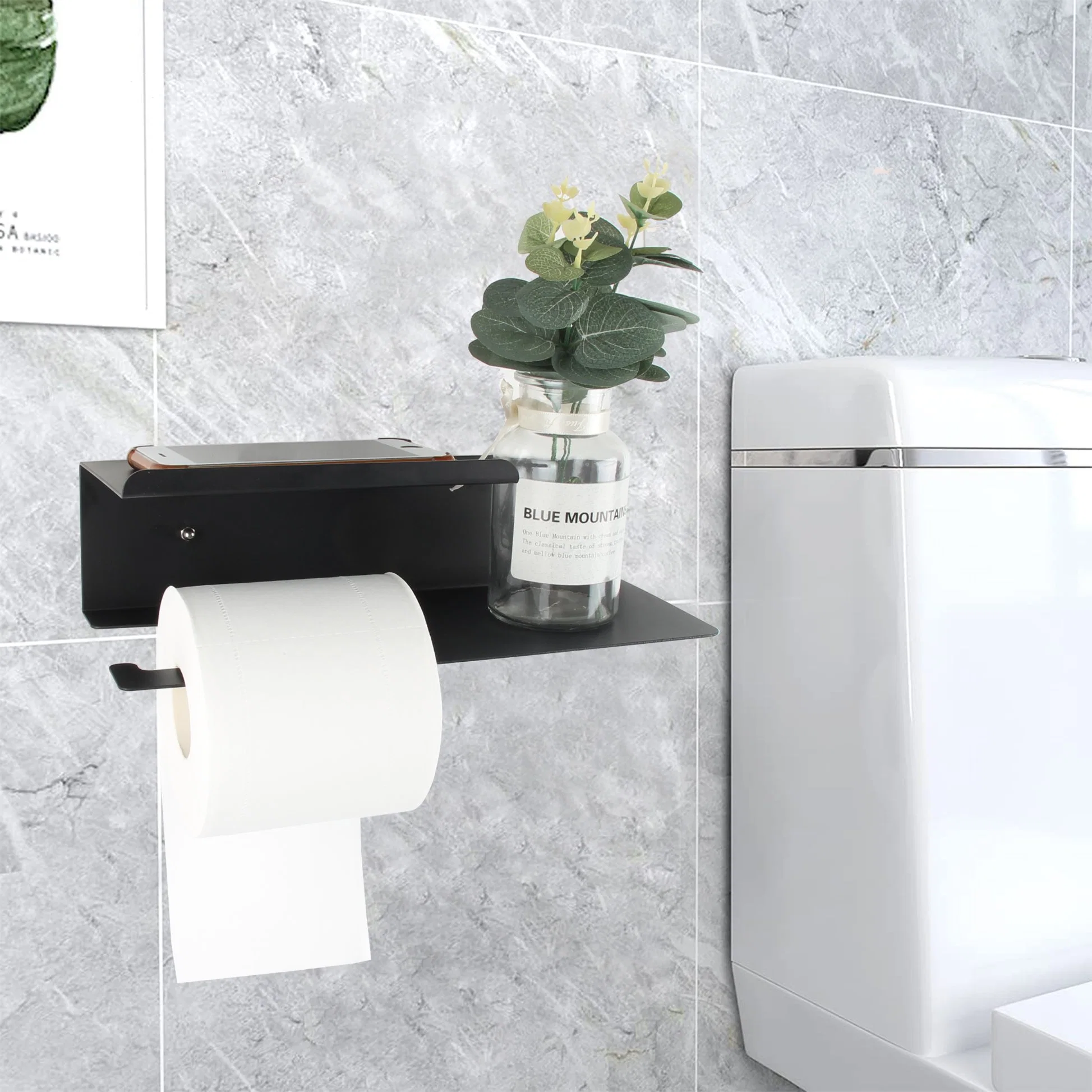 Toilet Paper Holder with Shelf Wall Mounted Toilet Paper Storage Double Roll Tissue Holder Dispenser Bathroom