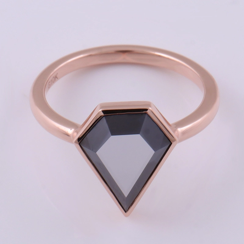 Synthesis Special Fancy Cut Black Moissanite Ring Diamond Shape with 10K Yellow Gold