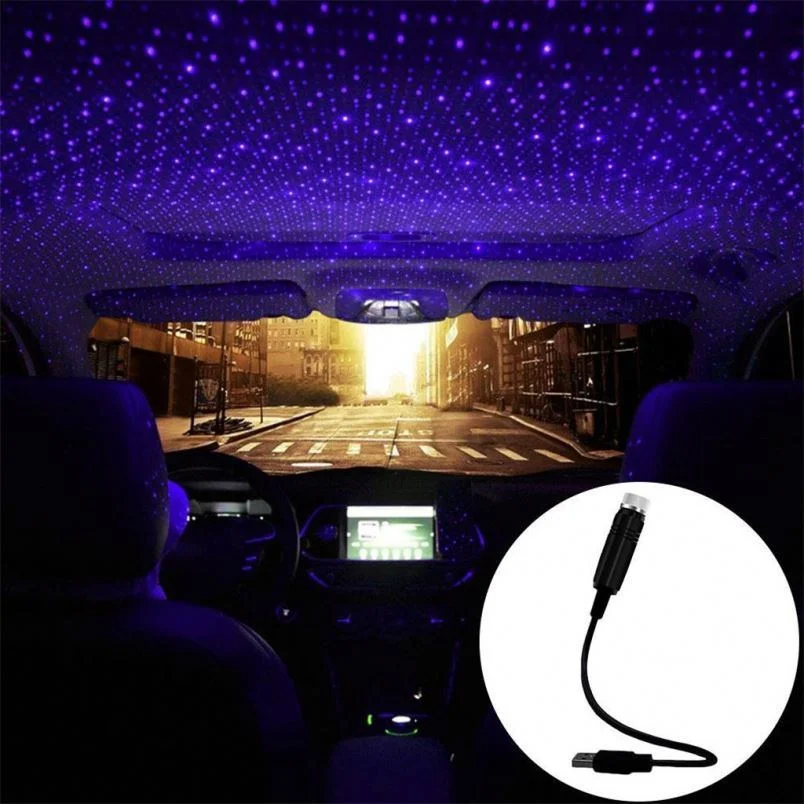 Haizg Car USB LED Starry Sky Projector Lamp Accessories Interior Decorative Car Roof Top Ceiling Star Light