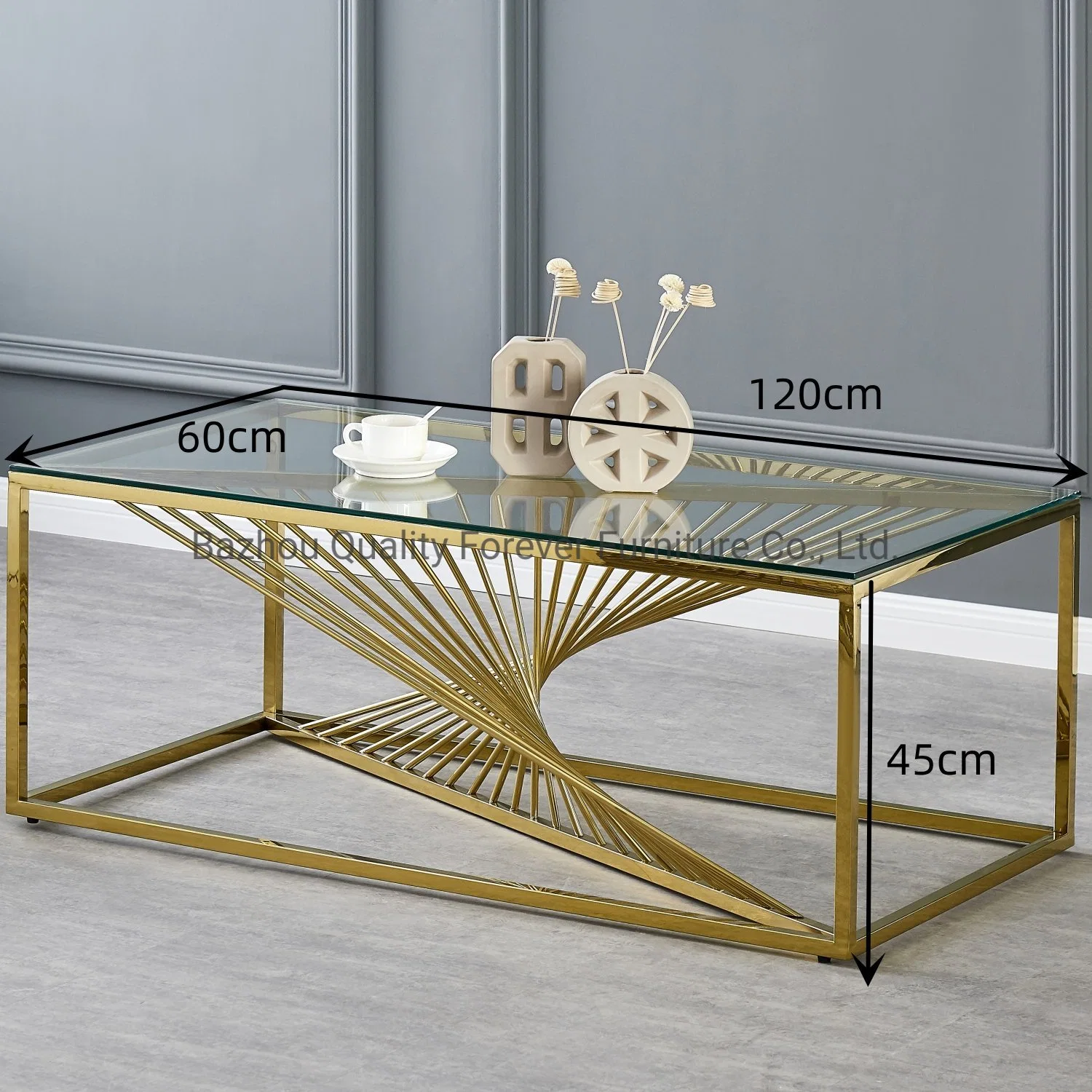 Wholesale/Supplier European Latest Design High Fashion Modern Clear Tempered Glass Gold Coffee Table Living Room Furniture