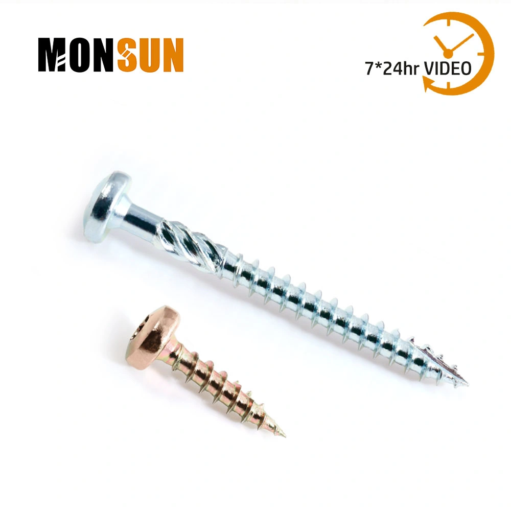 Pz Recess Pozi Drive Pan Head Wood Thread Yellow Zinc Plated Woodworking Screw / Chipboard Screw