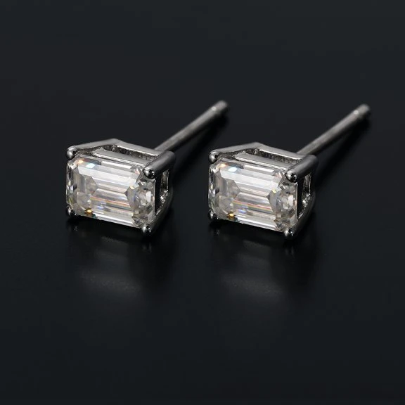 Customization Princess Cut Gra Moissanite 14K Gold Plated Earrings 6mm Stud Earring with D Gra Moissanite Platinum Gold Screw