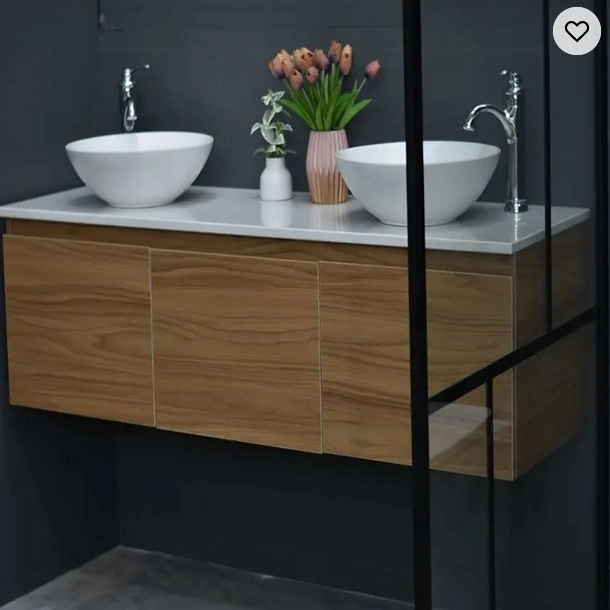 Muebles de cabina de tocador de suelo de diseño independiente Tocador de baño azul con lavabo doble y espejo