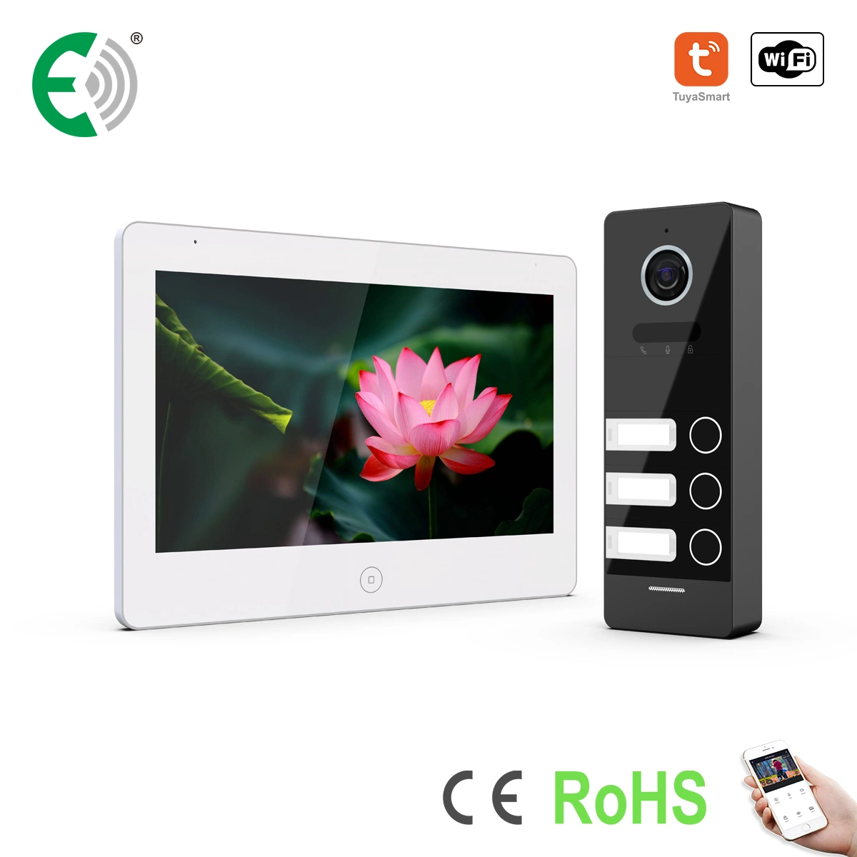 2 Wire IP&WiFi Video Doorphone with Tuya APP Control Doorbell for Villa and Apartment