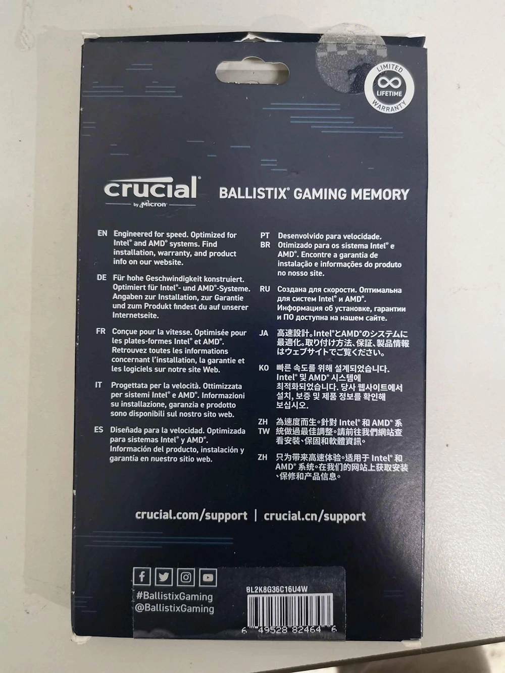 Crucial Ballistix 3600 MHz de mémoire DDR4 Kit de mémoire DRAM de 16 Go (8GBx2) CL16 Bureau de la mémoire de jeu