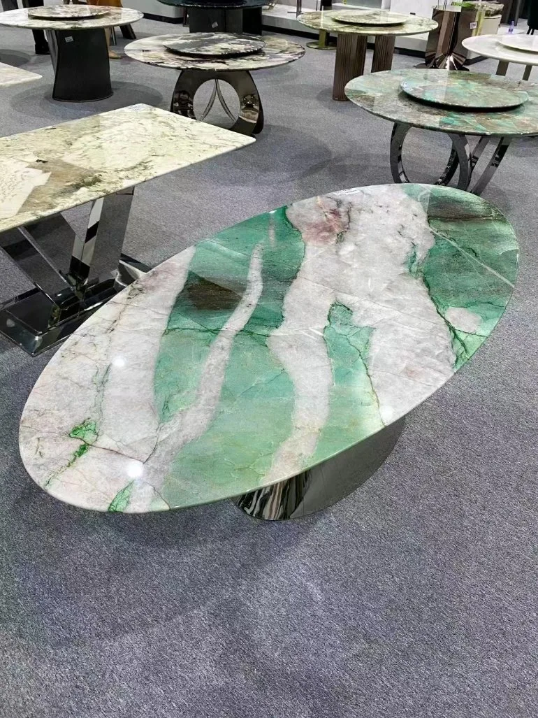 Fabricar Mesa de Café Estilo Retrô para Casa Móveis de Luxo Leve Mesa de Pedra Oval Mesa de Jantar Redonda Verde Mesa de Jantar de Mármore.