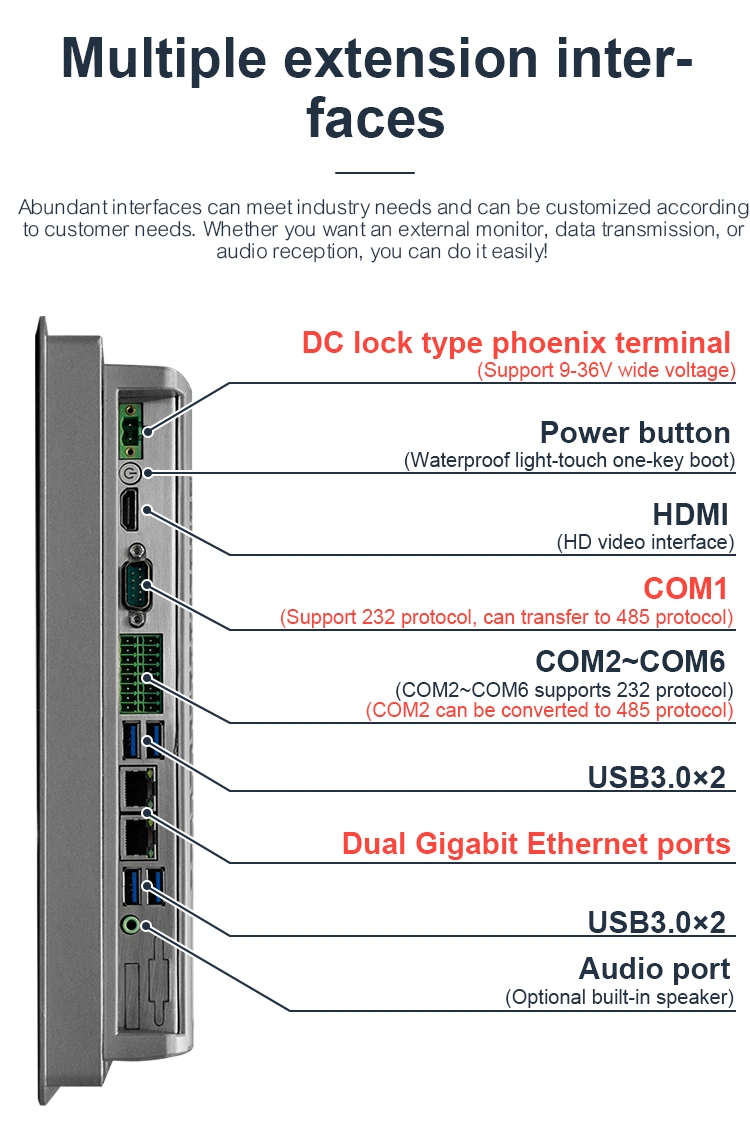 Support 9-36V 15&quot; LCD Touch Monitor 3558u All in One Fanless Mini Industrial PC Desktop Computer