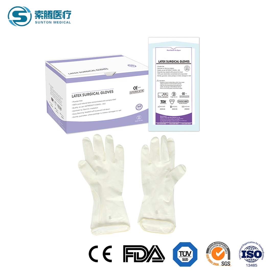 Gants en latex stériles de Sunton qualité ce Certification Fabrication de gants chirurgicaux stériles gants chirurgicaux jetables de haute qualité