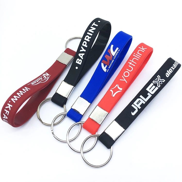 Hot Sale Cheap Custom Logo Silicone Wristband & Bracelet Key Ring for Company Activity Gift PVC Rubber Silicone Keychain