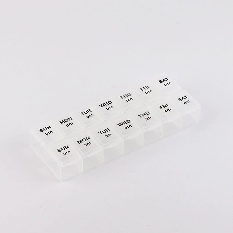 Commerce de gros pilule hebdomadaire de 14 jours de l'organiseur avec 28 compartiments pilule Case en plastique