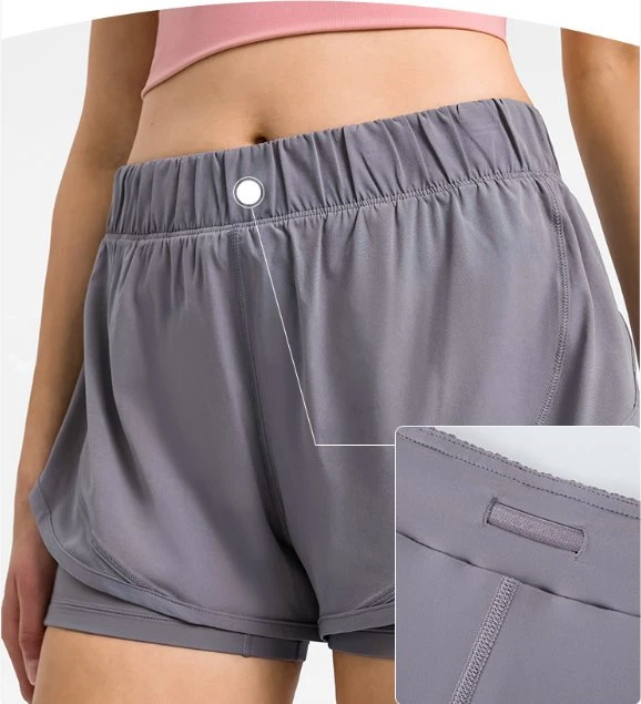 2 En 1 Shorts d'exercice pour femmes Shorts de course à séchage rapide et élastiques élevés Shorts de sport athlétiques pour femmes Shorts de gym pour femmes