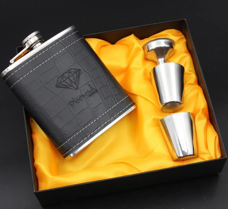 6oz on Sale Gift Set Bar Set Hip Flask with Leather Shot Glass and Funnel Set