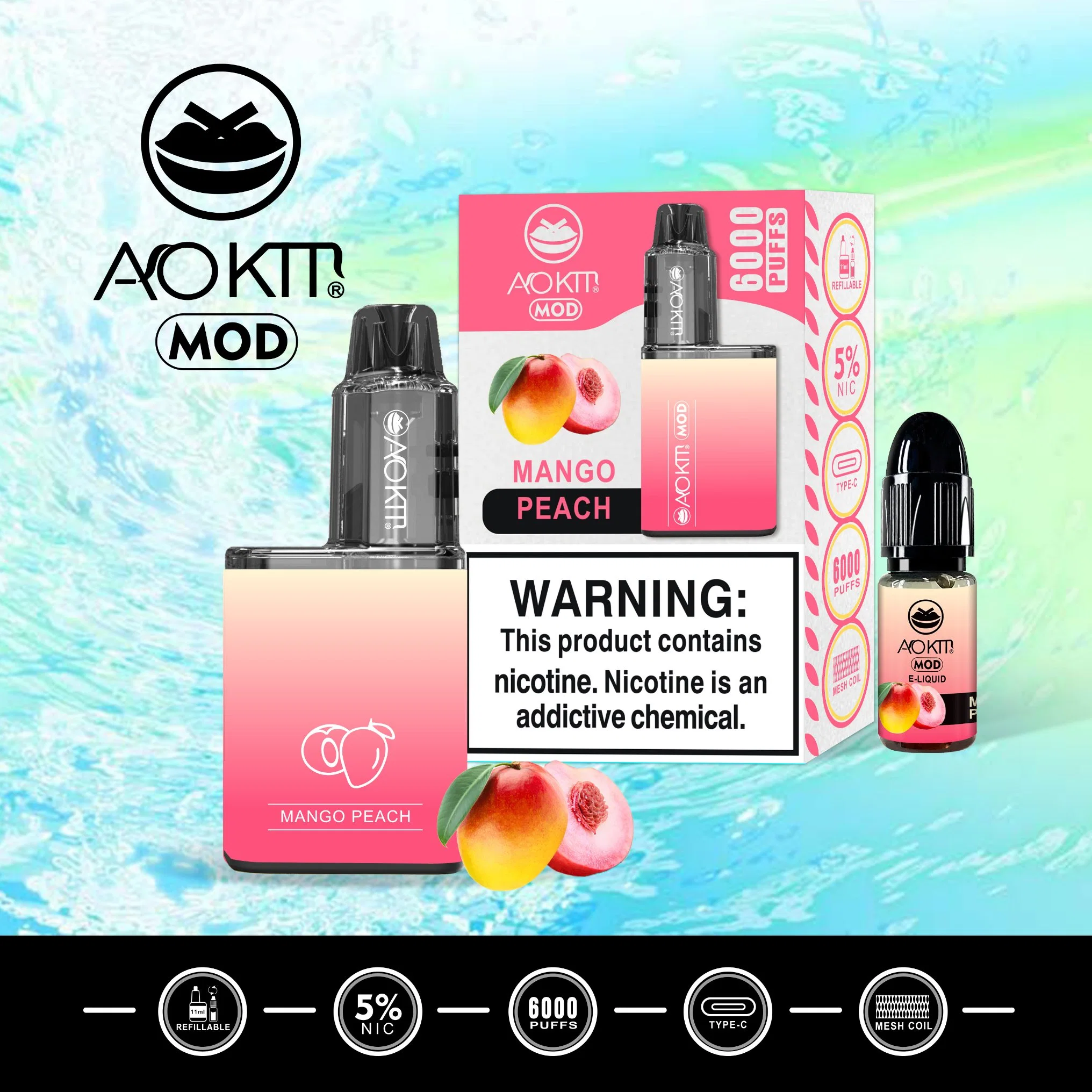 Mini E-Cigarette Hot Sell Factory Aokit Mod 6000 Puff Disposable Vape Pen Wholesale E Cigarette Distributor