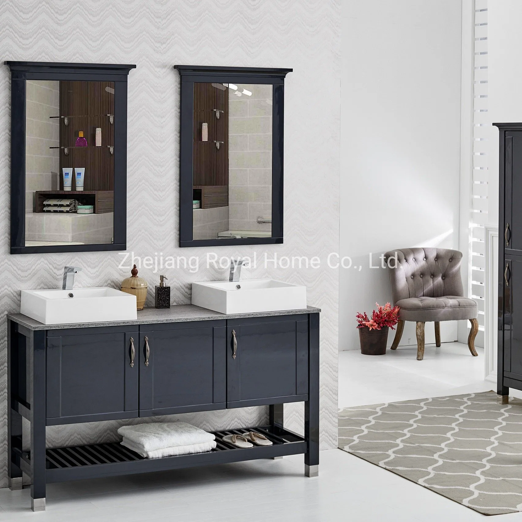 Precio mayorista lacado de madera moderno cuarto de baño espejo de tocador de diseñador de cuarto de baño Cuenca
